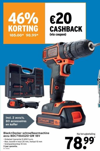 GAMMA Black+Decker schroefboormachine accu BDC718AS20-QW 18V aanbieding