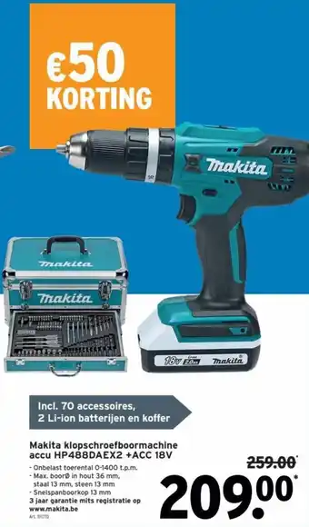 GAMMA Makita klopschroefboormachine accu HP488DAEX2 +ACC 18V aanbieding