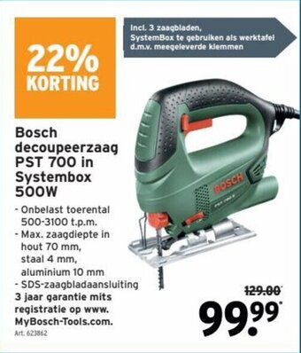 GAMMA Bosch decoupeerzaag PST 700 in Systembox 500W aanbieding