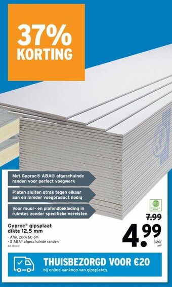 GAMMA Gyproc gipsplaat dikte 12,5 mm aanbieding