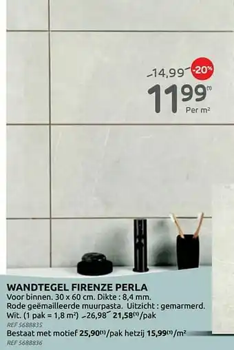 Wandtegel firenze perla