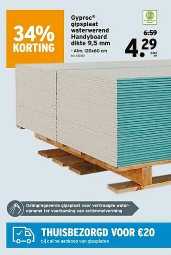 GAMMA Gyproc gipsplaat waterwerend handyboard aanbieding
