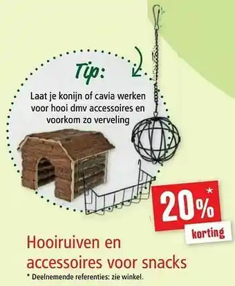 Maxi Zoo 20% korting hooiruiven en accessoires voor snacks aanbieding