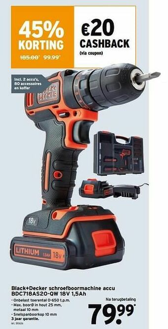 GAMMA Black+decker schroefboormachine accu bdc718as2o-qw 18v 1,5ah aanbieding