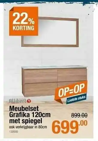 Cevo Allibert meubelset grafika 120cm Mmt spiegel 22% Korting aanbieding