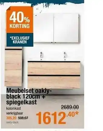 Cevo Meubelset oaklyblack 120cm + spiegelkast 40% Korting aanbieding