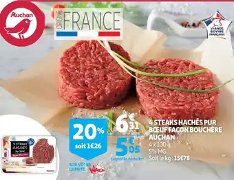Auchan 4 Steaks haches pur boeuf facon bouchere auchan 4 x 100g aanbieding