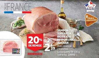 Auchan Jambon cuit superieur bio filiere responsable 100g aanbieding