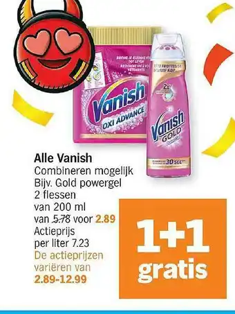 Albert Heijn Alle Vanish 1+1 Gratis aanbieding