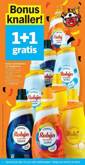 Albert Heijn Robijn Wasmiddelen 40 Wasbeurten 1+1 Gratis aanbieding