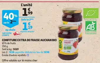 Auchan Confiture Extra de Fraise bio 350g aanbieding
