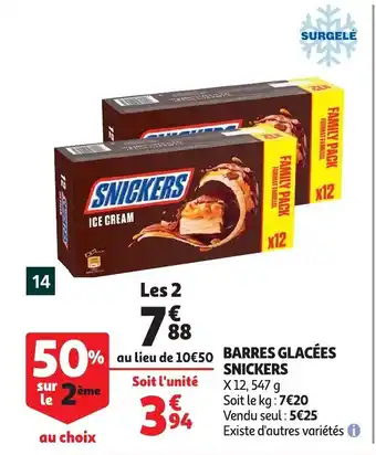 Auchan Barres glacees snickers x 12, 547g aanbieding