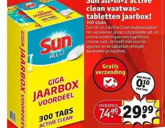 Kruidvat Sun All-in-1 Active Clean Vaatwastabletten Jaarbox aanbieding