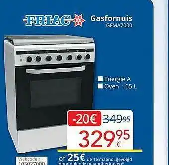 Eldi Friac Gasfornuis GFMA7000 aanbieding