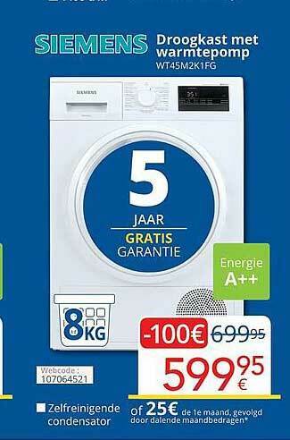 Eldi Siemens Droogkast Met Warmtepomp WT45M2K1FG aanbieding