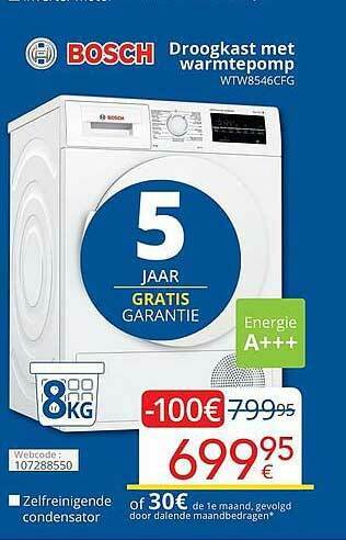 Eldi Bosch Droogkast Met Warmtepomp WTW8546CFG aanbieding