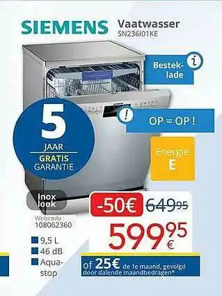 Eldi Siemens Vaatwasser SN236I01KE aanbieding