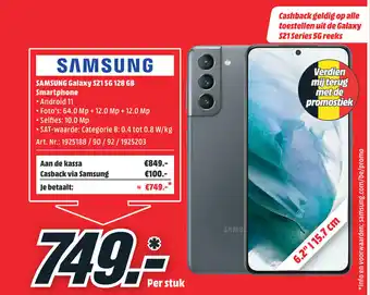 MediaMarkt Samsung Galaxy S21 5G 128 GB Smartphone aanbieding
