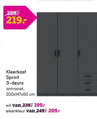 Leen Bakker Kleerkast Sprint 3deurs aanbieding