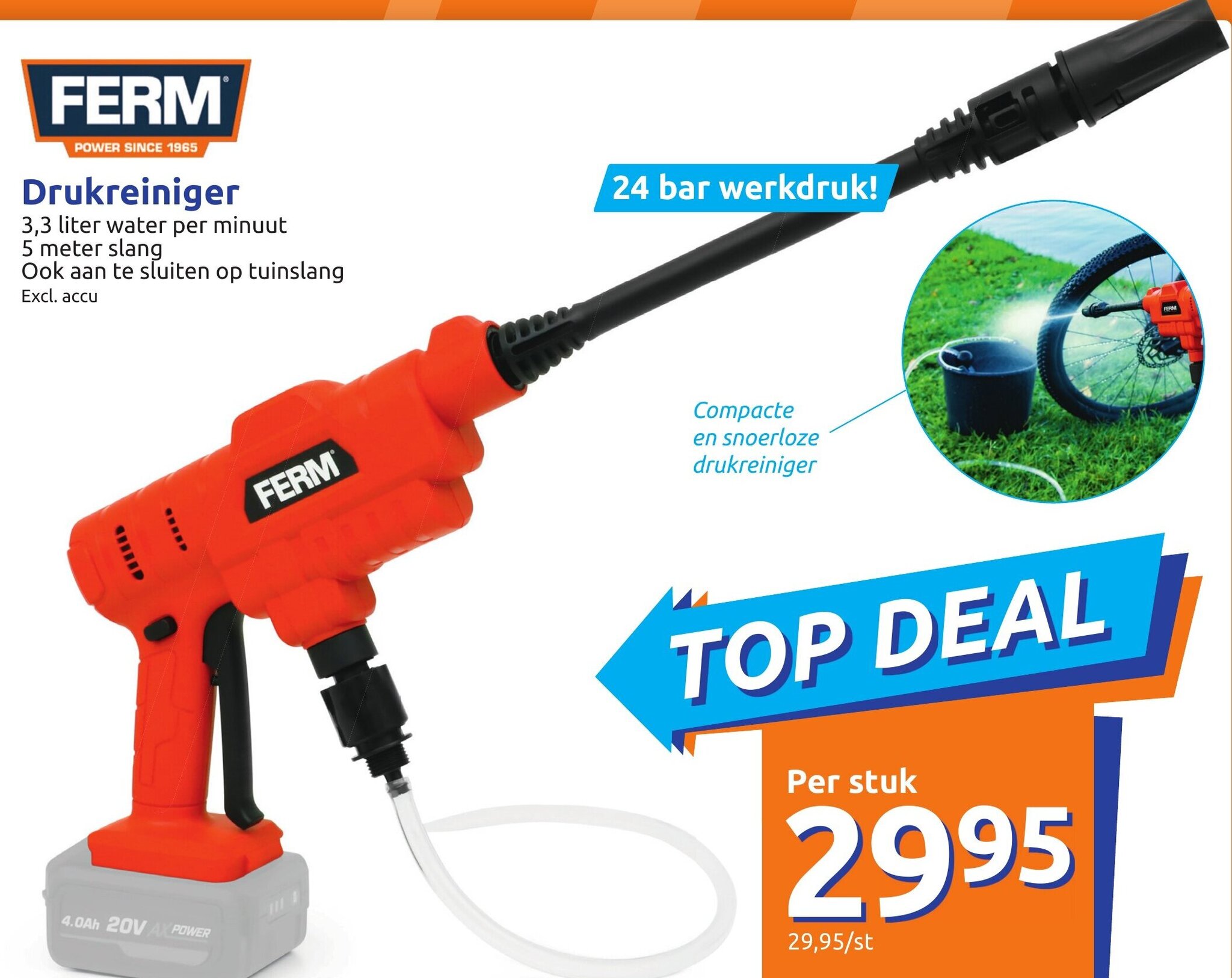 Ferm Power Since 1965 Drukreiniger 3.3liter 5meter promotie bij Action