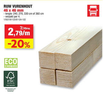Hubo Stunt Ruw Vurenhout 46 x 46mm aanbieding