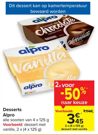 Carrefour Market Desserts Alpro 4 x 125g aanbieding