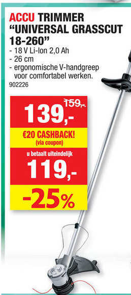 Hubo Bosch ACCU Trimmer "Universal Grasscut 18-260" aanbieding