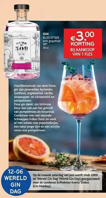 Gin buss n°509 €3. 00 korting bij aankoop van 1 fles