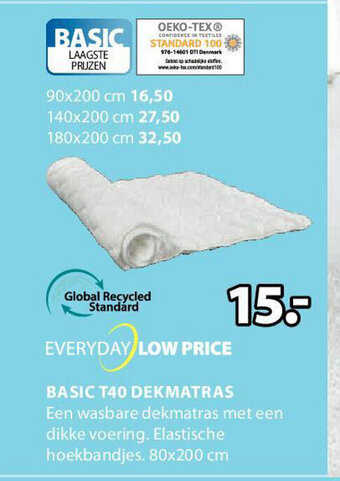 Jysk Basic T40 Dekmatras aanbieding