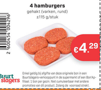 Buurtslagers 4 Hamburgers aanbieding