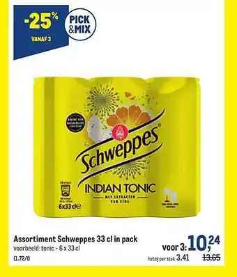 Makro Assortiment Schweppes 33 Cl In Pack aanbieding