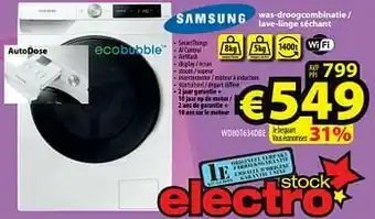 ElectroStock Samsung was-droogcombinatie - lave-linge séchant wd80t634dbe aanbieding