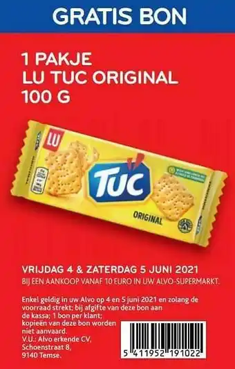 Gratis bon 1 pakje lu tuc original 100 g