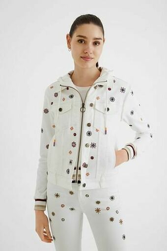 Desigual Slim fit spijkerjack van twee stoffen - WHITE - 36 aanbieding