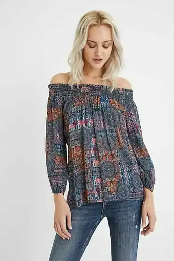 Boho blouse met off-the-shoulder-hals - BLUE - XL