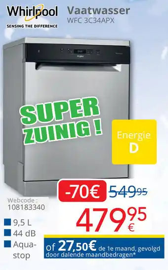 Eldi Whirlpool Vaatwasser WFC 3C34APX aanbieding