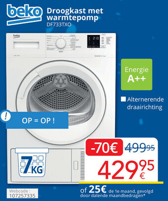 Eldi Beko Droogkast met Warmtepomp DF733TXO aanbieding