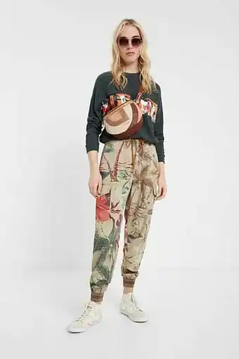 Desigual Tropische cargo joggingbroek - BROWN - M aanbieding