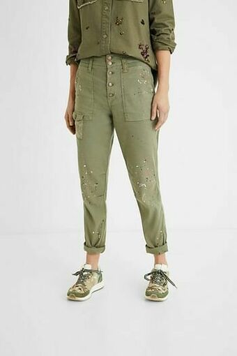 Desigual Comfort fit broek met verfspatten - GREEN - 42 aanbieding