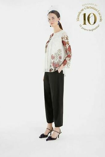 Wijd uitlopend shirt met bloemen - WHITE - S