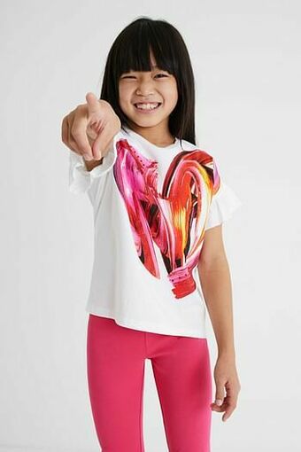 Desigual T-shirt met korte mouwen en ruches - WHITE - 5/6 aanbieding