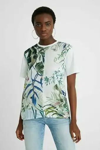 Tropical T-shirt van twee stoffen - WHITE - XL