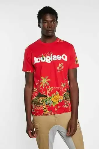Basic T-shirt in tropische stijl - RED - XXL