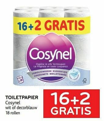 Toiletpapier cosynel 16+2 gratis