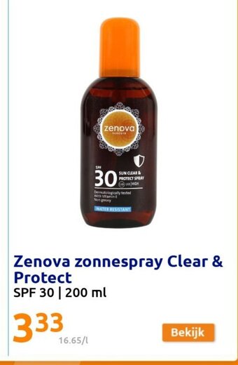 Action Zenova zonnespray Clear & Protect SPF 30 200 ml aanbieding