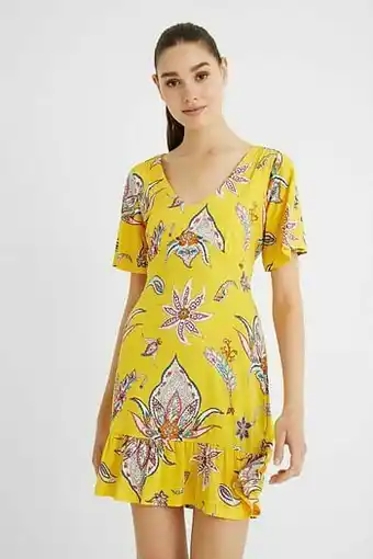 Desigual Jurk met V-hals en print - YELLOW - L aanbieding