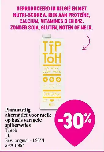 Delhaize Plantaardig Alternatief Voor Melk Op Basis Van Gele Spliterwtjes aanbieding