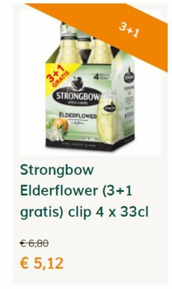 Prik en Tik Strongbow Elderflower (3+1 gratis) clip 4 x 33cl aanbieding