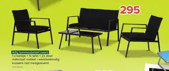 Euroshop 4dlg tuinmeubelset zwart 1 x bankje + 1x tafel + 2x stoel aanbieding