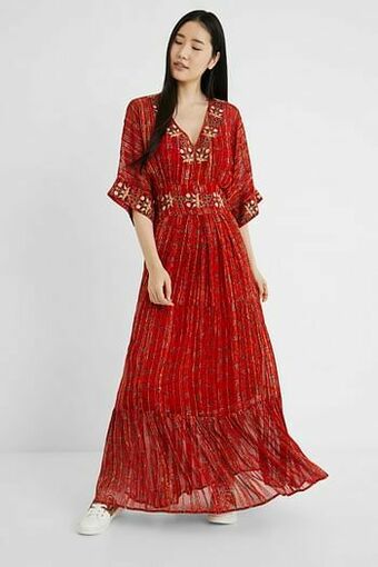Desigual Lange etnische jurk met lurex - RED - S aanbieding